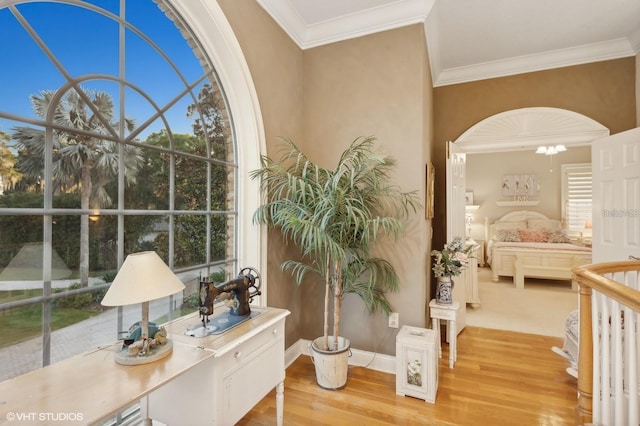 919 Ballinger Rd, Lutz, FL 33548 - foyer with wood finished floors and crown molding