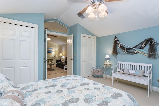919 Ballinger Rd, Lutz, FL 33548 - carpeted bedroom featuring lofted ceiling and ceiling fan