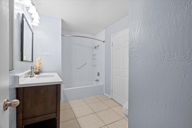 903 Tomahawk Trl, Brandon, FL 33511 - bathroom with vanity, tile patterned floors, shower / tub combination, toilet, and a textured wall