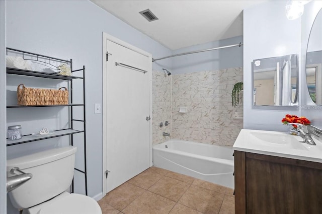 903 Tomahawk Trl, Brandon, FL 33511 - bathroom featuring vanity, shower / bath combination, tile patterned floors, and toilet