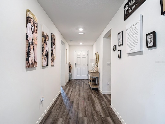 3891 Reflection Dock Dr, Seffner, FL 33584 - hall featuring dark wood-style floors and baseboards