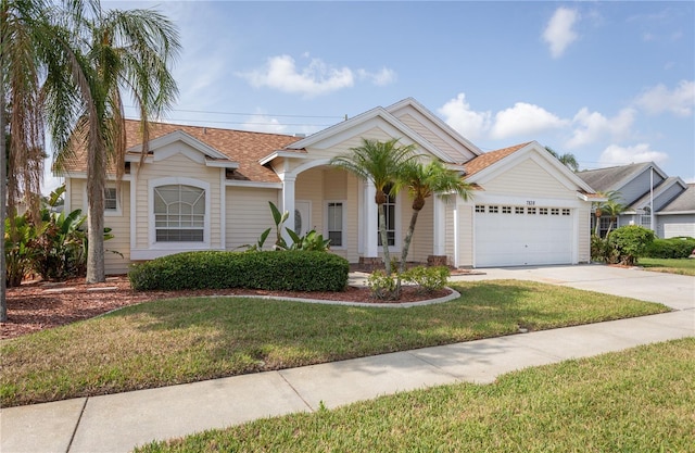 7838 Trail Run Loop, New Port Richey, FL 34653 - ranch-style house featuring a garage, driveway, a front yard, and roof with shingles