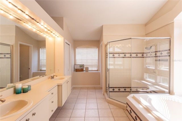 7838 Trail Run Loop, New Port Richey, FL 34653 - full bath with a stall shower, tile patterned floors, a garden tub, and double vanity