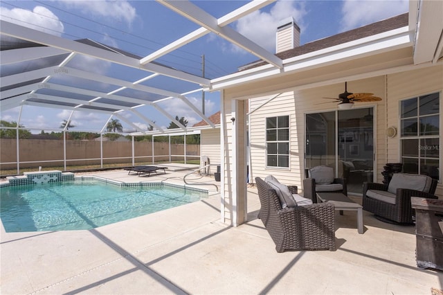 7838 Trail Run Loop, New Port Richey, FL 34653 - view of pool featuring a patio, a lanai, an outdoor hangout area, and a ceiling fan