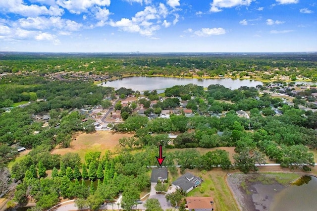aerial overview of property's location featuring a nearby body of water