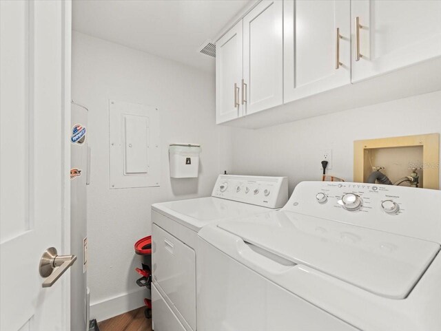 5700 Escondida Blvd S Unit 401, Saint Petersburg, FL 33715 - laundry area featuring separate washer and dryer, cabinet space, baseboards, and dark wood-type flooring