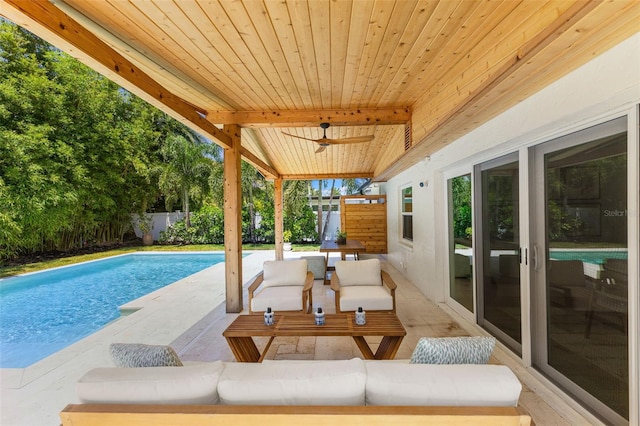 4618 Bayshore Blvd NE, Saint Petersburg, FL 33703 - view of swimming pool with ceiling fan, a fenced backyard, a patio area, and outdoor lounge area