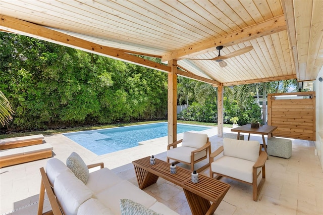 4618 Bayshore Blvd NE, Saint Petersburg, FL 33703 - outdoor pool featuring an outdoor living space, a patio area, and ceiling fan