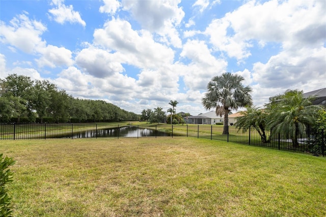 view of yard with a water view