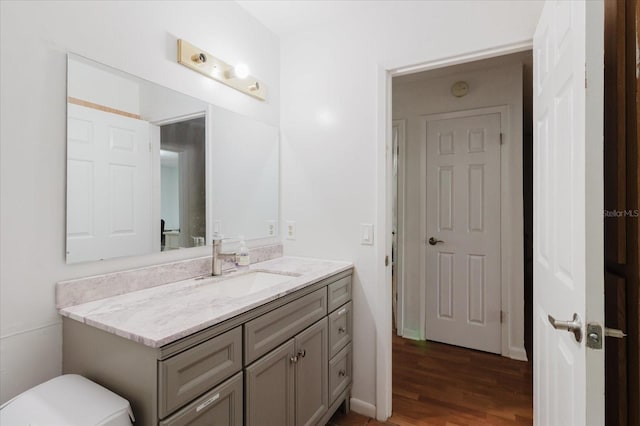 1010 Oakhill St, Seffner, FL 33584 - half bathroom with wood finished floors, vanity, and toilet
