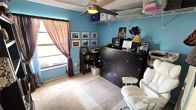 3907 Orchard Hill Cir, Palm Harbor, FL 34684 - bedroom featuring light carpet, baseboards, and ceiling fan