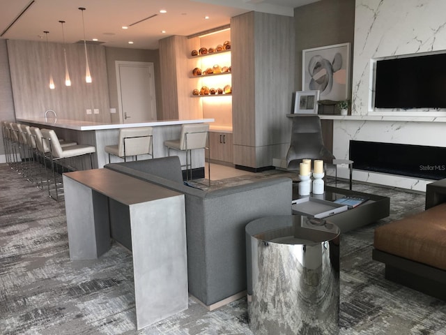 living room featuring recessed lighting
