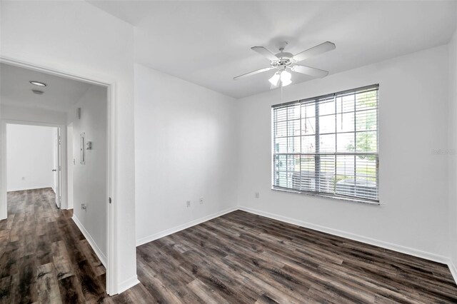 9602 Lake Chase Island Way Unit 9602, Tampa, FL 33626 - empty room with plenty of natural light, dark wood-style floors, a ceiling fan, and baseboards