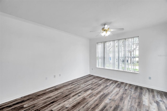 9602 Lake Chase Island Way Unit 9602, Tampa, FL 33626 - unfurnished room featuring dark wood-type flooring, ceiling fan, baseboards, and crown molding
