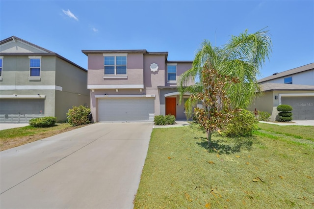10210 White Linen Ave, Riverview, FL 33578 - traditional-style home with stucco siding, driveway, a garage, and a front lawn