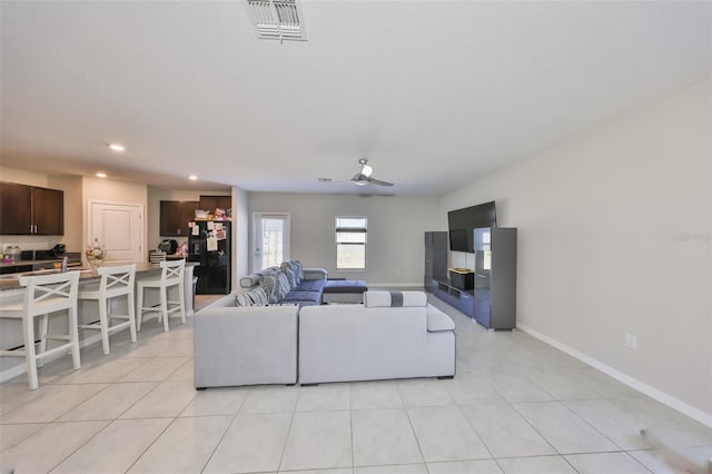 10210 White Linen Ave, Riverview, FL 33578 - living area featuring recessed lighting, ceiling fan, light tile patterned floors, and baseboards