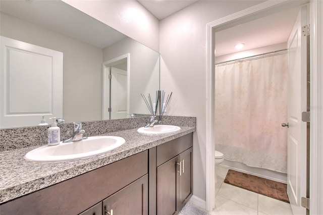 10210 White Linen Ave, Riverview, FL 33578 - full bathroom featuring double vanity, tile patterned flooring, and shower / bath combination with curtain