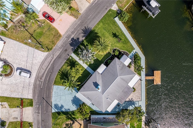 aerial view of a nearby body of water
