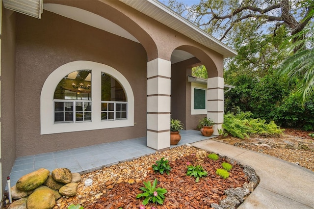 160 Sage Cir, Crystal Beach, FL 34681 - doorway to property featuring stucco siding