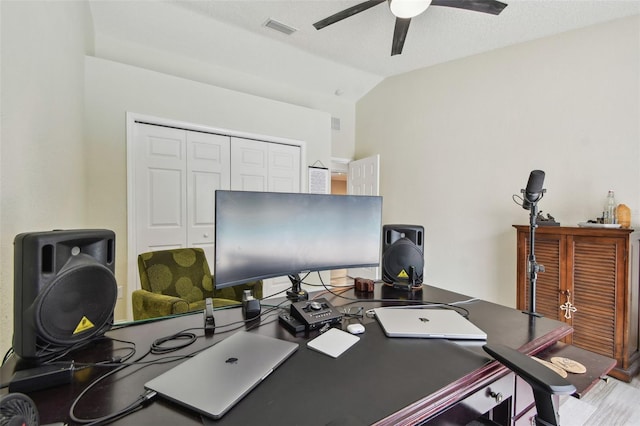160 Sage Cir, Crystal Beach, FL 34681 - home office with ceiling fan and vaulted ceiling
