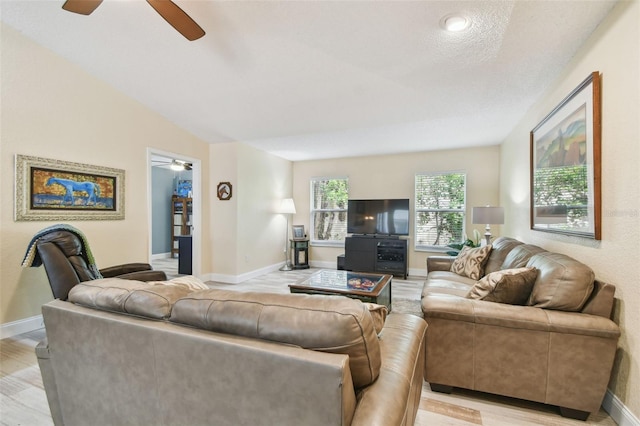 160 Sage Cir, Crystal Beach, FL 34681 - living area featuring ceiling fan, baseboards, and light wood finished floors