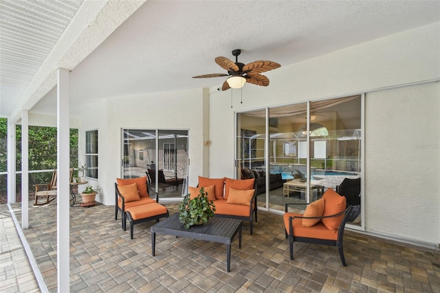160 Sage Cir, Crystal Beach, FL 34681 - view of patio featuring a ceiling fan and outdoor lounge area