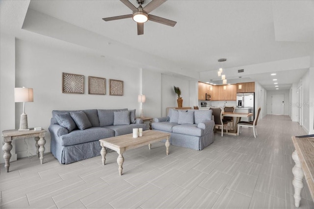 415 Island Way Unit 303, Clearwater Beach, FL 33767 - living room featuring ceiling fan
