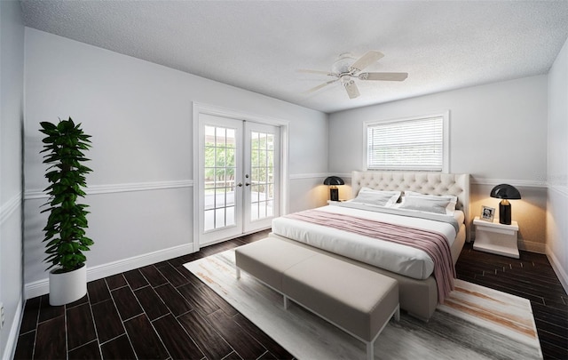 1402 Oleander Dr, Tarpon Springs, FL 34689 - bedroom with access to outside, french doors, baseboards, wood tiled floors, and a textured ceiling