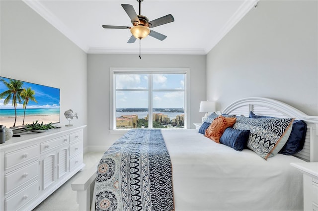 140 Riviera Dunes Way Unit 1203, Palmetto, FL 34221 - bedroom with crown molding, light carpet, and ceiling fan