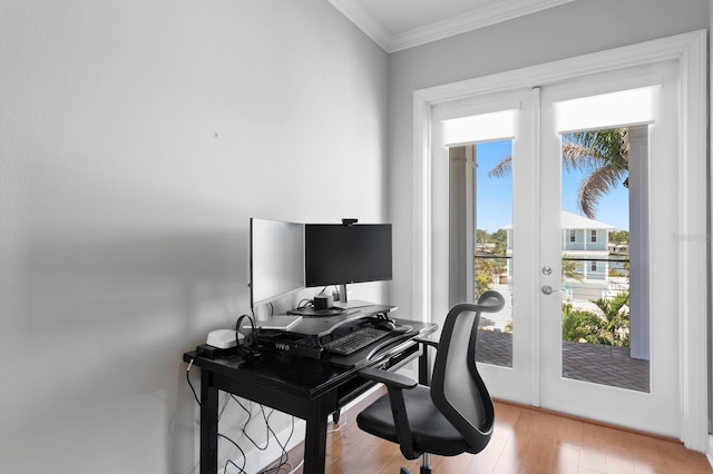 443 18th Ave, Indian Rocks Beach, FL 33785 - home office featuring ornamental molding, french doors, and light wood finished floors