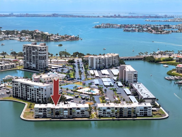 7910 Sun Island Dr S Unit 404, South Pasadena, FL 33707 - aerial view of a large body of water, a notable bridge, and apartment complex