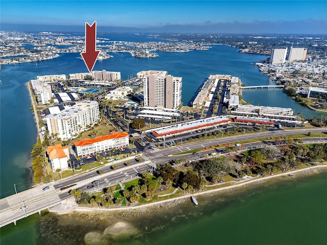 7910 Sun Island Dr S Unit 404, South Pasadena, FL 33707 - aerial view of property's location featuring a large body of water and nearby urban area