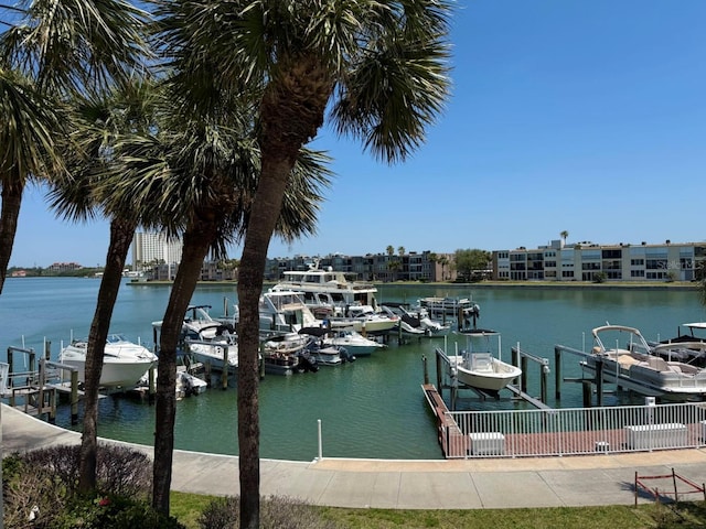 7910 Sun Island Dr S Unit 404, South Pasadena, FL 33707 - dock featuring boat lift and a water view