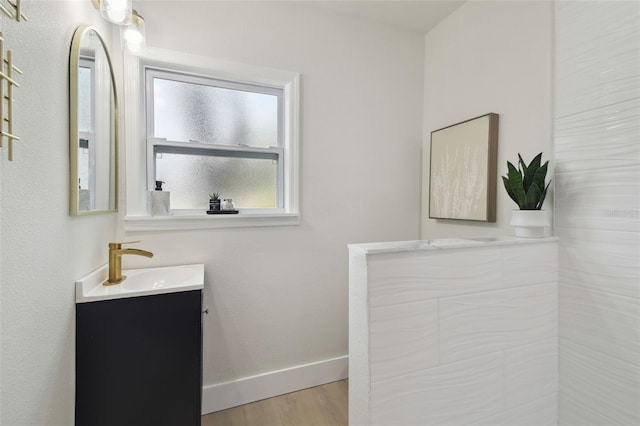 1404 E Curtis St, Tampa, FL 33603 - bathroom featuring vanity, baseboards, and wood finished floors