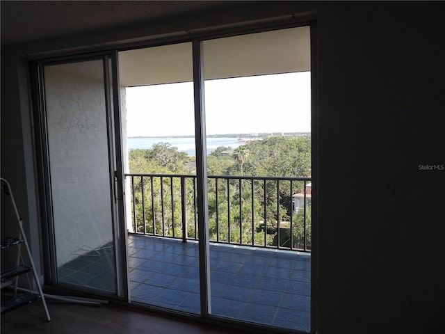 2699 Seville Blvd Unit 802, Clearwater, FL 33764 - doorway to outside with wood finished floors and a water view