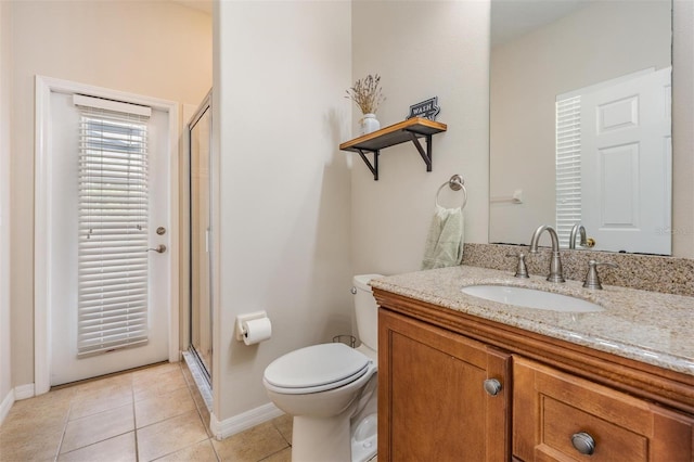 5109 Hartwell Loop, Land O Lakes, FL 34638 - full bathroom featuring baseboards, tile patterned floors, toilet, a shower stall, and vanity