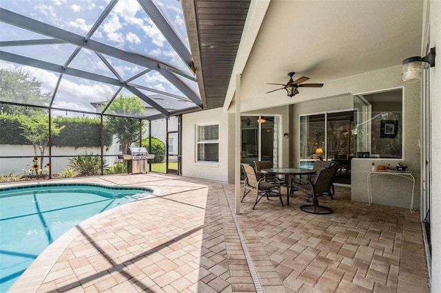 5109 Hartwell Loop, Land O Lakes, FL 34638 - view of swimming pool with a patio area, a lanai, area for grilling, and ceiling fan
