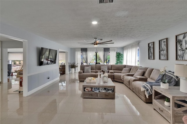 2219 Summit View Dr, Valrico, FL 33596 - living room featuring a textured ceiling and a ceiling fan