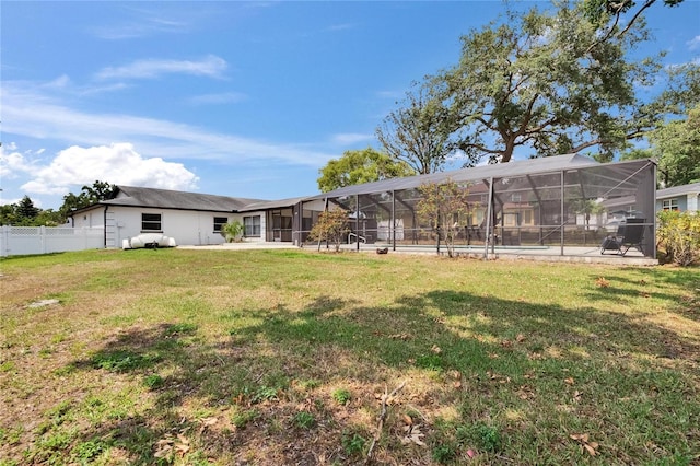 2219 Summit View Dr, Valrico, FL 33596 - view of yard with a pool, glass enclosure, and a patio