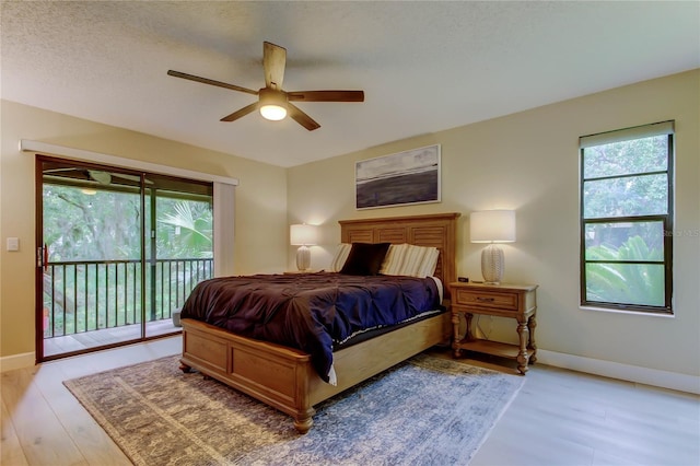 2913 Fig Ct, Palm Harbor, FL 34684 - bedroom with access to outside, light wood-style flooring, baseboards, and a ceiling fan