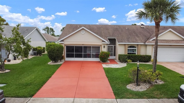 2015 W Del Webb Blvd, Sun City Center, FL 33573 - single story home featuring driveway, a front lawn, stucco siding, and roof with shingles