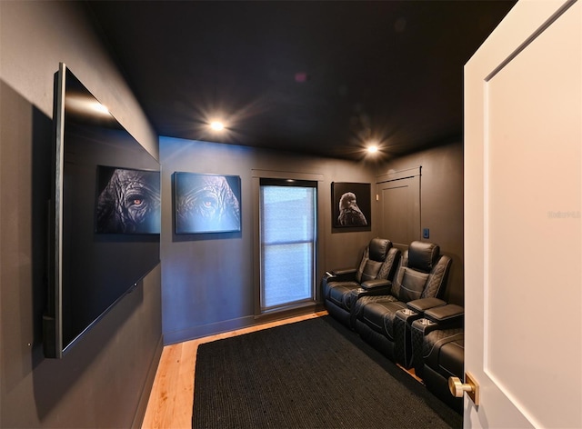 13916 Wellesford Way, Tampa, FL 33624 - home theater room featuring wood finished floors, recessed lighting, and baseboards