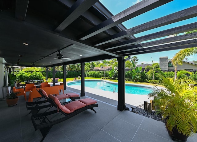 13916 Wellesford Way, Tampa, FL 33624 - swimming pool featuring a ceiling fan, a patio, and a pergola