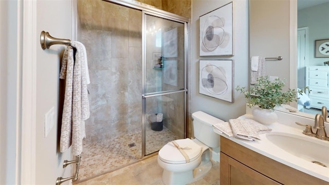 426 Bourganville Dr, Palm Coast, FL 32137 - full bath featuring a stall shower, toilet, vanity, and tile patterned floors