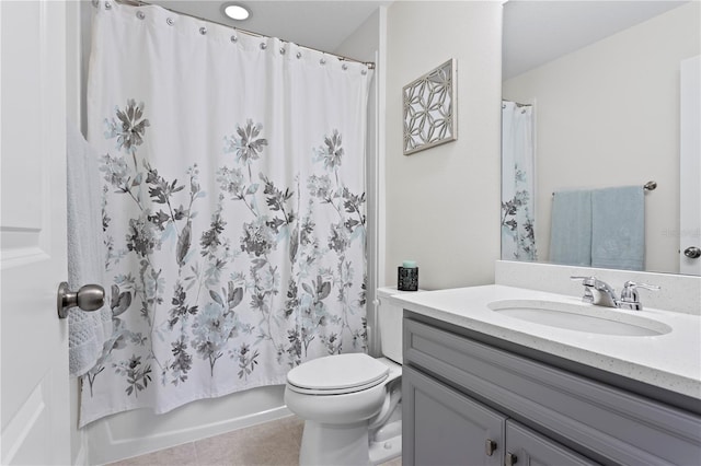 14110 Damselfly Dr, Tampa, FL 33625 - bathroom with toilet, tile patterned flooring, vanity, and shower / tub combo with curtain