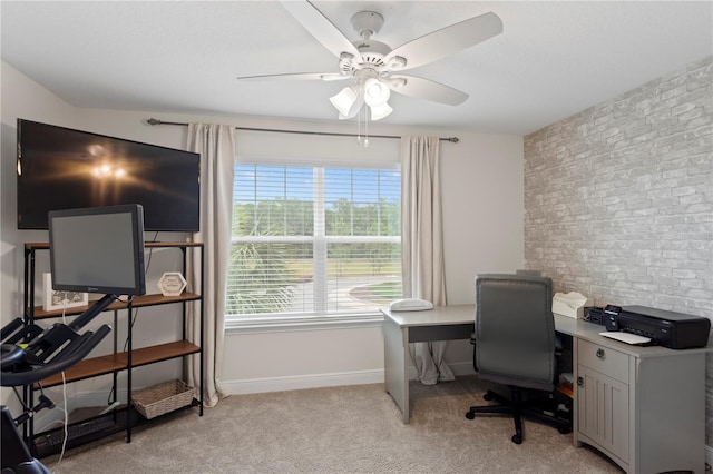 14110 Damselfly Dr, Tampa, FL 33625 - office area featuring ceiling fan, light carpet, and baseboards