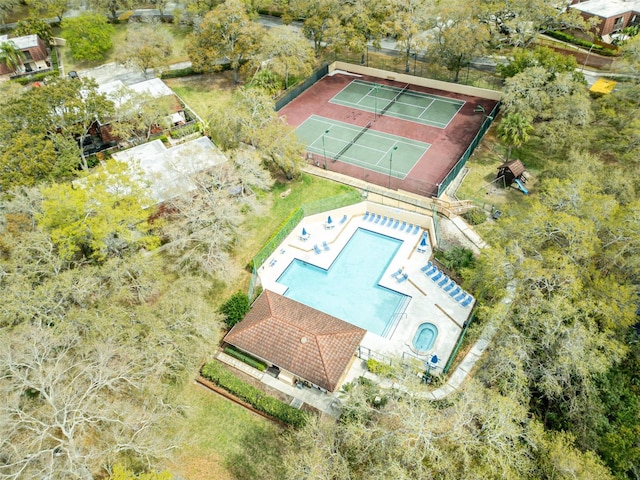 aerial view of a pool area