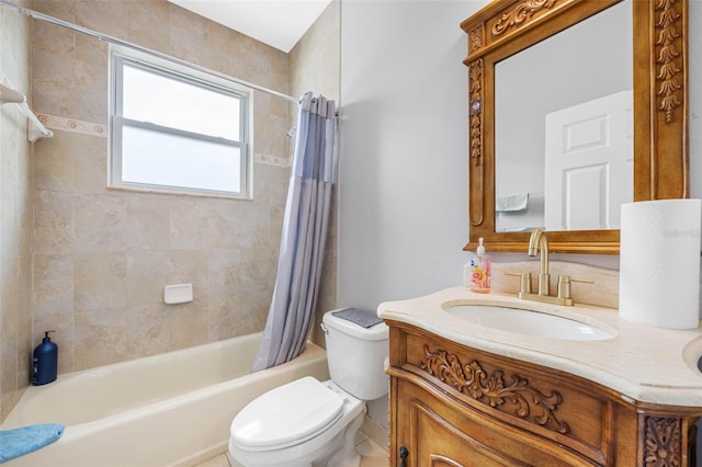 bathroom featuring toilet, vanity, and shower / tub combo
