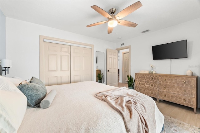 8848 Sunlit Cove Dr NE, Saint Petersburg, FL 33702 - bedroom with a closet, light wood finished floors, and ceiling fan