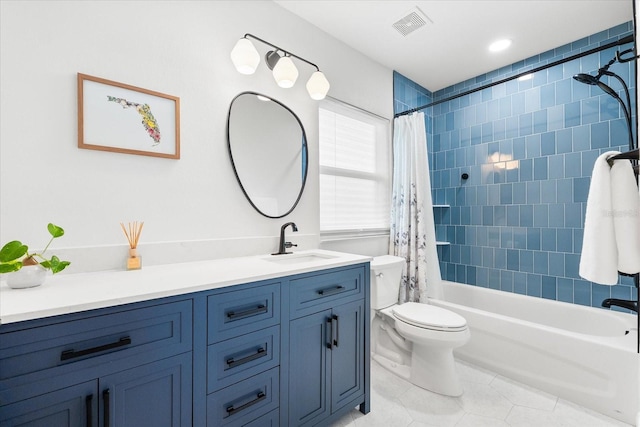 8848 Sunlit Cove Dr NE, Saint Petersburg, FL 33702 - full bathroom with tile patterned flooring, vanity, toilet, and shower / bath combination with curtain
